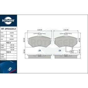 Achetez des Plaquettes de frein ROTINGER RT 2PD16312 à prix pour 50,03 €