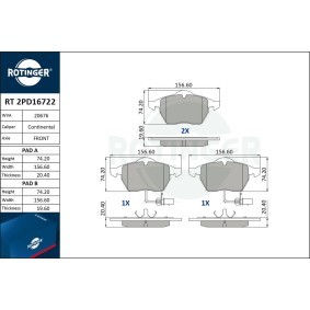 Achetez des Plaquettes de frein ROTINGER RT 2PD16722 à prix pour 40,58 €