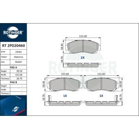 Achetez des Plaquettes de frein ROTINGER RT 2PD20460 à prix pour 47,46 €