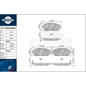 Achetez des Plaquettes de frein ROTINGER RT 2PD20480 à prix pour 45,25 €