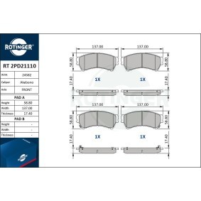 Achetez des Plaquettes de frein ROTINGER RT 2PD21110 à prix pour 46,30 €