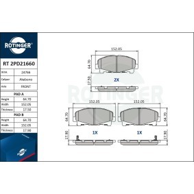 Achetez des Plaquettes de frein ROTINGER RT 2PD21660 à prix pour 56,10 €