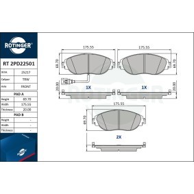 Achetez des Plaquettes de frein ROTINGER RT 2PD22501 à prix pour 63,44 €