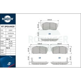 Achetez des Plaquettes de frein ROTINGER RT 2PD14420 à prix pour 46,76 €
