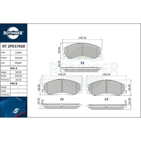 Achetez des Plaquettes de frein ROTINGER RT 2PD17430 à prix pour 54,70 €