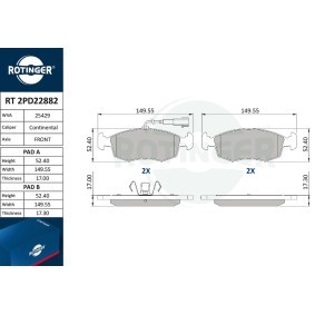 Achetez des Plaquettes de frein ROTINGER RT 2PD22882 à prix pour 47,89 €
