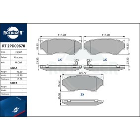 Achetez des Plaquettes de frein ROTINGER RT 2PD09670 à prix pour 41,02 €