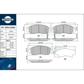 Achetez des Plaquettes de frein ROTINGER RT 2PD17040 à prix pour 53,65 €