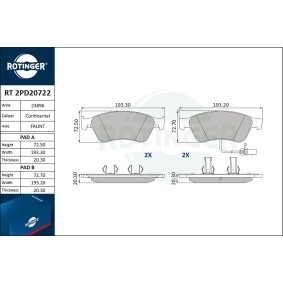 Achetez des Plaquettes de frein ROTINGER RT 2PD20722 à prix pour 56,89 €
