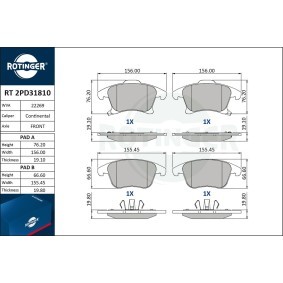 Achetez des Plaquettes de frein ROTINGER RT 2PD31810 à prix pour 55,25 €