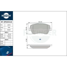 Bremsbeläge RT 2PD35510 von ROTINGER günstig für 32,41 € online kaufen