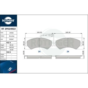Achetez des Plaquettes de frein ROTINGER RT 2PD24922 à prix pour 73,49 €