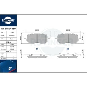 Achetez des Plaquettes de frein ROTINGER RT 1PD14560 à prix pour 29,04 €