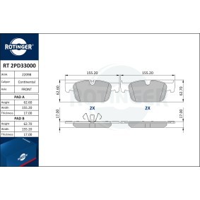 Achetez des Plaquettes de frein ROTINGER RT 2PD33000 à prix pour 70,09 €