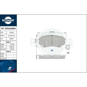 Osta Jarrupalat, levyjarru ROTINGER:llä RT 2PD20980 edullisesti hintaan 51,49 €