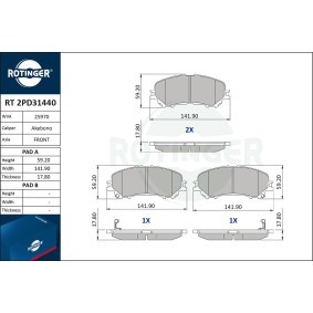 Osta Jarrupalat, levyjarru ROTINGER:llä RT 2PD31440 edullisesti hintaan 49,60 €