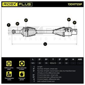 Osta Vetoakseli RIDEX PLUS:llä 13D0725P edullisesti hintaan 199,02 €