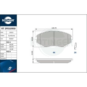 Osta Jarrupalat, levyjarru ROTINGER:llä RT 2PD10950 edullisesti hintaan 64,15 €