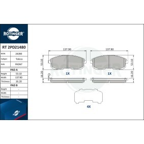 Osta Jarrupalat, levyjarru ROTINGER:llä RT 2PD21480 edullisesti hintaan 55,80 €