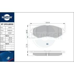Achetez des Plaquettes de frein ROTINGER RT 2PD18950 à prix pour 39,66 €
