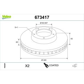 Achetez des Disque de frein VALEO 673417 à prix pour 52,80 €