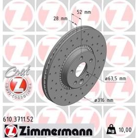 Achetez des Disque de frein ZIMMERMANN 610.3711.52 à prix pour 114,39 €