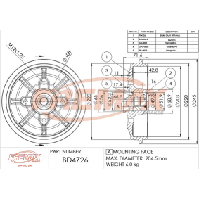 Achetez des Tambour de frein FREMAX BD-4726 à prix pour 66,89 €