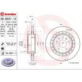 Kjøp Bremseskive av BREMBO 09.B507.10 til den lave prisen 467,91 NOK