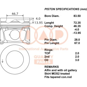 IAP QUALITY PARTS 100-20091 Kolben OPEL ANTARA