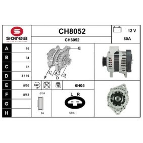 SNRA CH8052 Alternateur CHEVROLET Aveo / Kalos 3/5 portes (T250, T255) 1.2 72 CV Essence