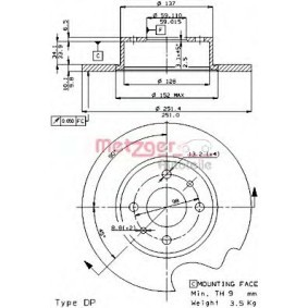 METZGER 14078 E Disque de frein LANCIA LYBRA SW (839BX) 1.9 105 CV Diesel