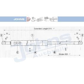 JOHNS 38 09 95-91 Gasfjäder till baklucka HONDA CIVIC 6 Fastback (MA, MB) 1.6 113 hk Bensinmotor
