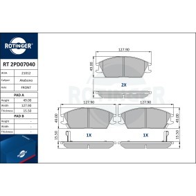 ROTINGER RT 2PD07040 Bromsbelägg HYUNDAI ACCENT 1 (X-3) 1.3 60 hk Bensinmotor