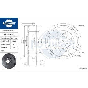 ROTINGER RT 6413-GL Tamburi freni SKODA Fabia 2 (545) 1.4 70 CV Diesel