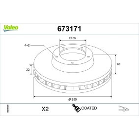 VALEO 673171 Bremsscheiben TOYOTA COROLLA Compact (_E10_) 2.0 72 PS Diesel