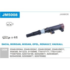 JANMOR JM5008 Zündspule RENAULT SCENIC 2 (JM0/1) 2.0 135 PS Otto