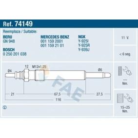FAE 74149 Glödstift MERCEDES-BENZ C-klass T-modell (S202) 2.5 150 hk Diesel