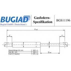 BUGIAD BGS11196 Gasfjeder motorhjelm OPEL AGILA